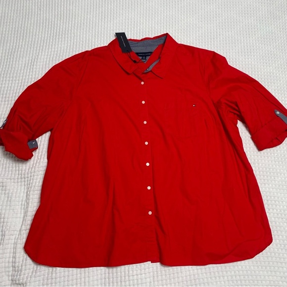 Plus Size Cotton Red Roll-Tab Shirt NWT - Picture 11 of 11